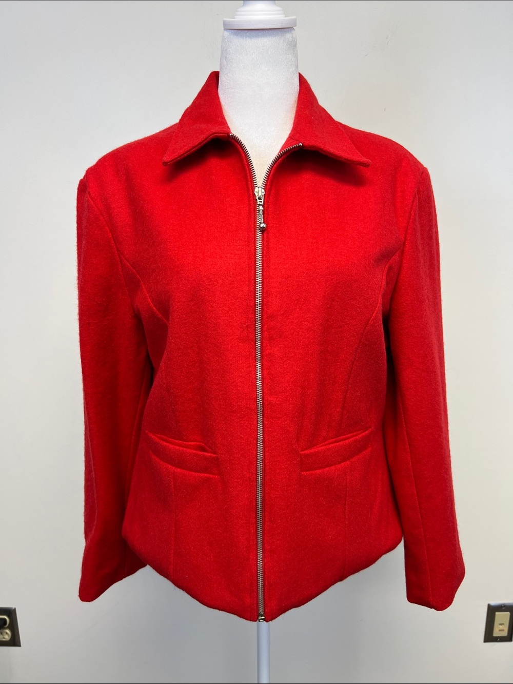 Argee Women’s Wool Blend Zip up Chic Sophisticated Red Blazer Size L 14/16